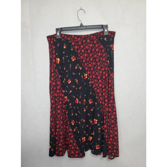 Vintage Maven Made in USA Dark Floral Romantic Knee Length Flowy Midi Skirt - Picture 6 of 7